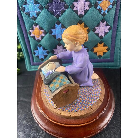 The Amish Heritage CAROLINE Girl with Baby Cradle and Amish Quilt Figurine - Picture 3 of 7